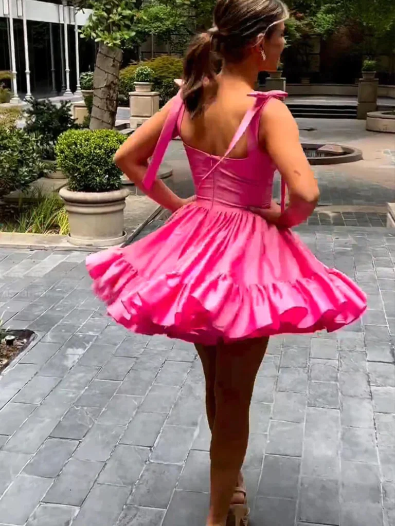 A-line Sweetheart Hot Pink Short Prom Dress Cute Satin Homecoming Dres – SELINADRESS