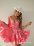 A-line Sweetheart Hot Pink Short Prom Dress Cute Satin Homecoming Dress JKW011|Selinadress