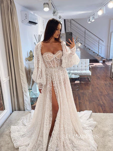 A-line Sweetheart Lace Informal Wedding Dress Boho Lace Wedding Gown Dress #KOP080|Selinadress