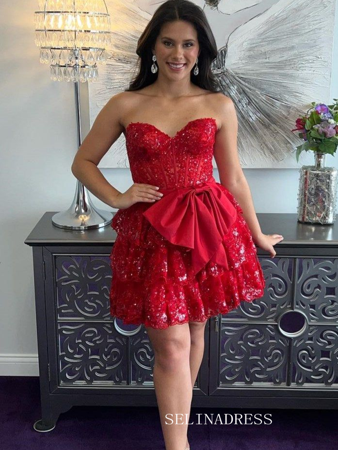 A-line Sweetheart Lace Short Prom Dress Red Homecoming Dresses #TKL231 SELINADRESS A-line Sweetheart Lace Short Prom Dress Red Homecoming Dresses #TKL231 SELINADRESS