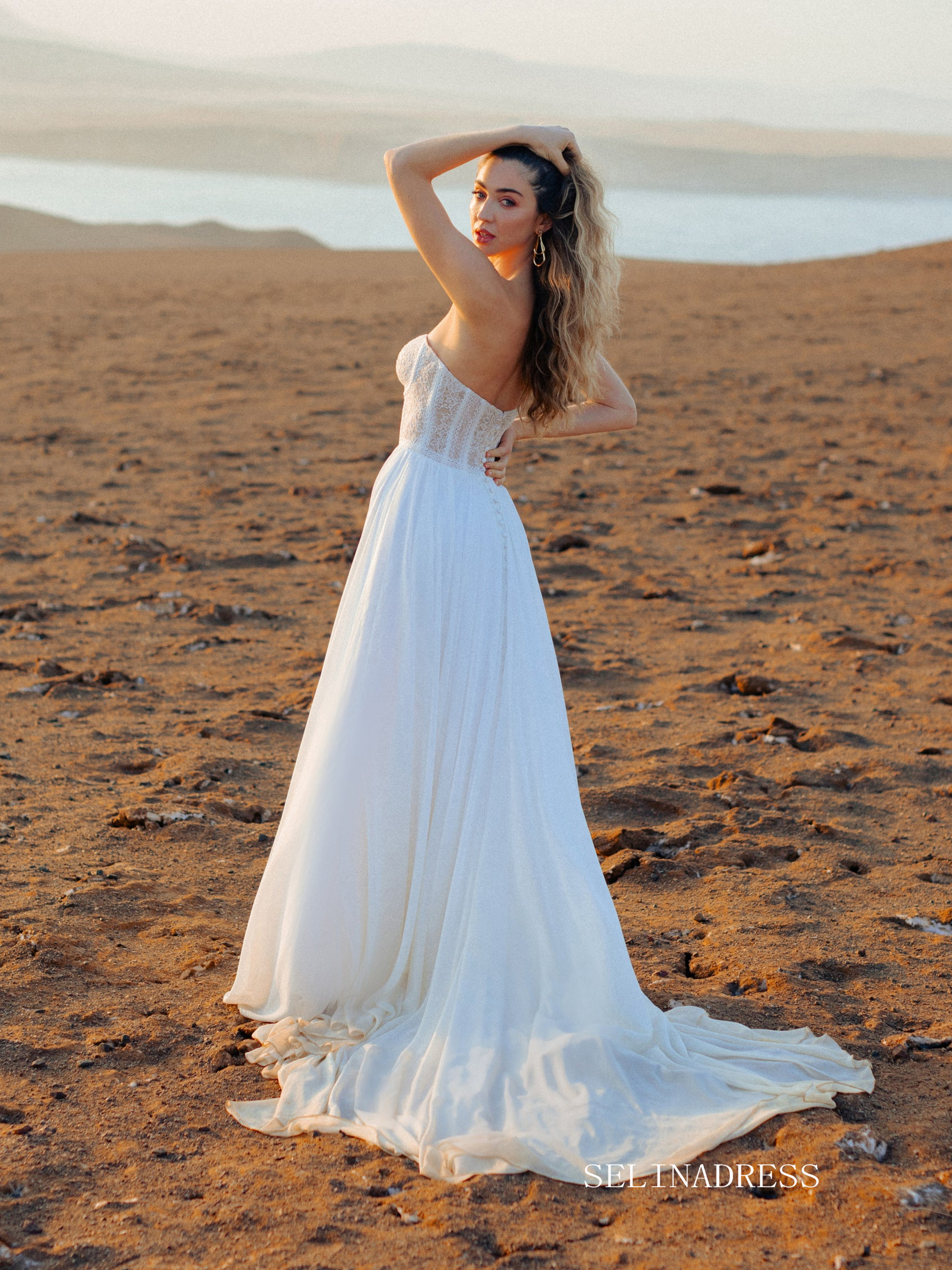 A-line Sweetheart Lace Wedding Dresses Elegant Chiffon Bridal Gown SEW SELINADRESS A-line Sweetheart Lace Wedding Dresses Elegant Chiffon Bridal Gown SEW SELINADRESS