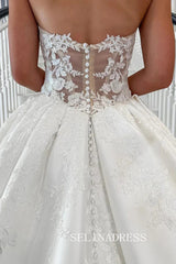 A-line Sweetheart Lace Wedding Dresses Rustic Satin Bridal Gowns CBA032