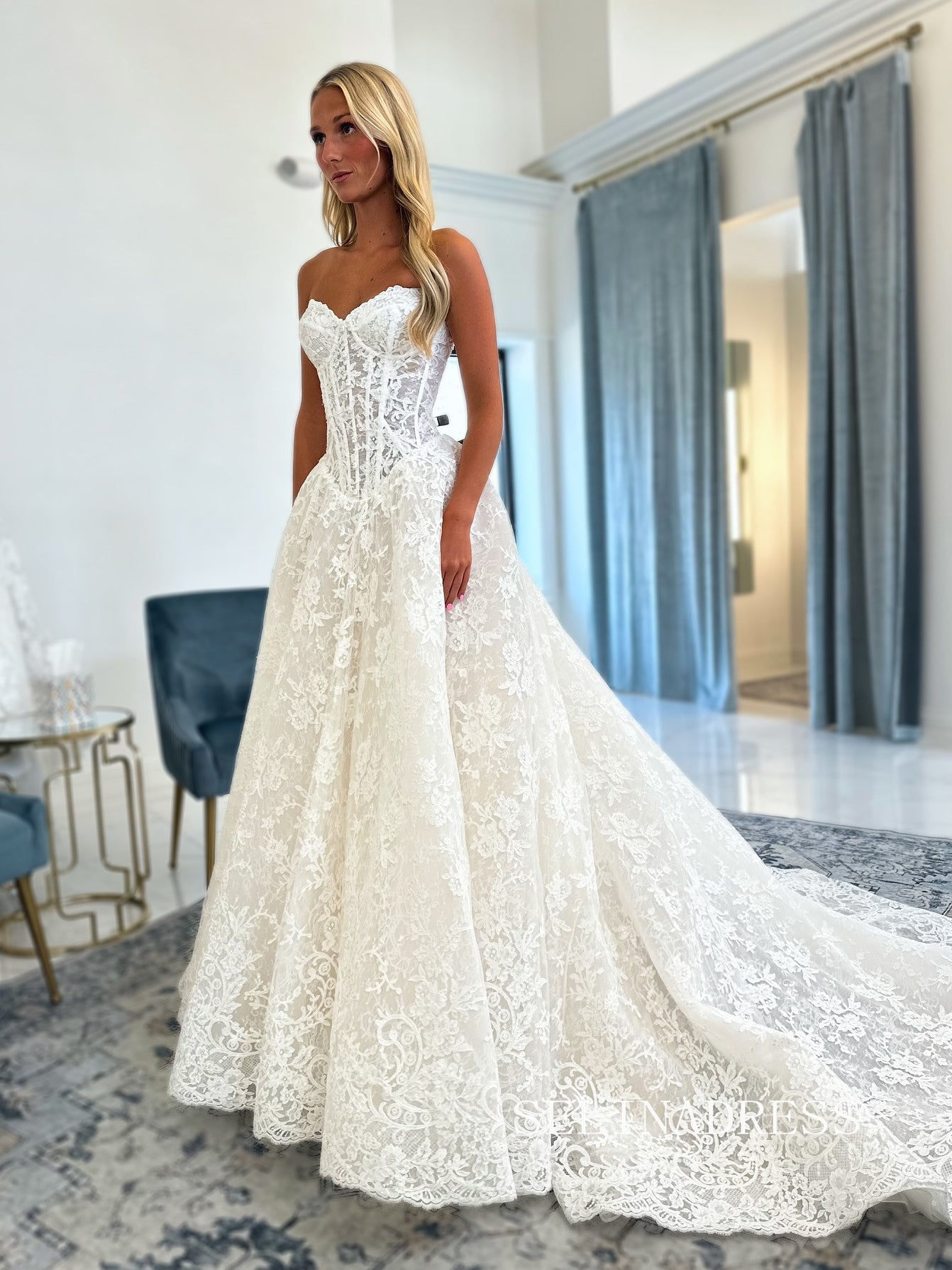 A-line Sweetheart Lace Wedding Dresses Rustic White Bridal Gowns CBA002|Selinadress