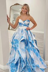 A-line Sweetheart Long Prom Dresses With Floral Evening Dresses SEA060|Selinadress