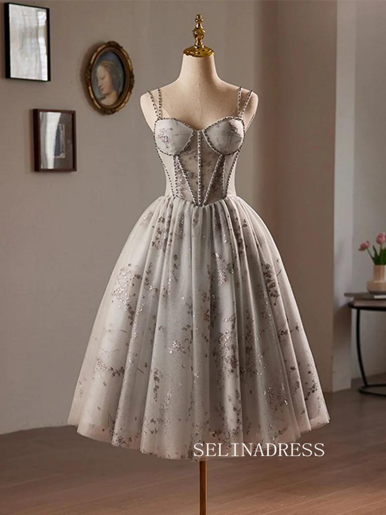 A-Line Sweetheart Neck Tulle Homecoming Dress Sequin Lace Gray Short P SELINADRESS A-Line Sweetheart Neck Tulle Homecoming Dress Sequin Lace Gray Short P SELINADRESS