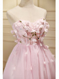 A-line Sweetheart Pink Homecoming Dress Cute Graduation Dress Floral Short Prom Dress KTS018|Selinadress