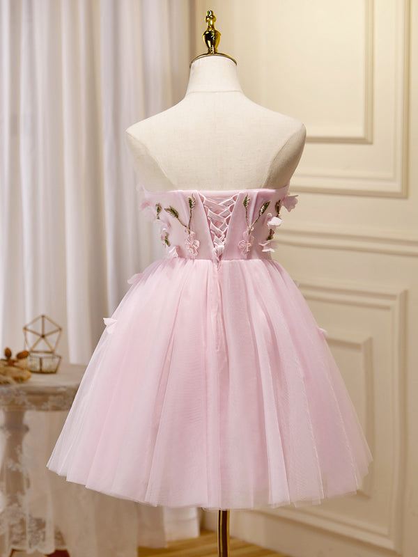 A-Line Simple Pink Tulle Graduation Homecoming Prom Party Dress – FloraShe