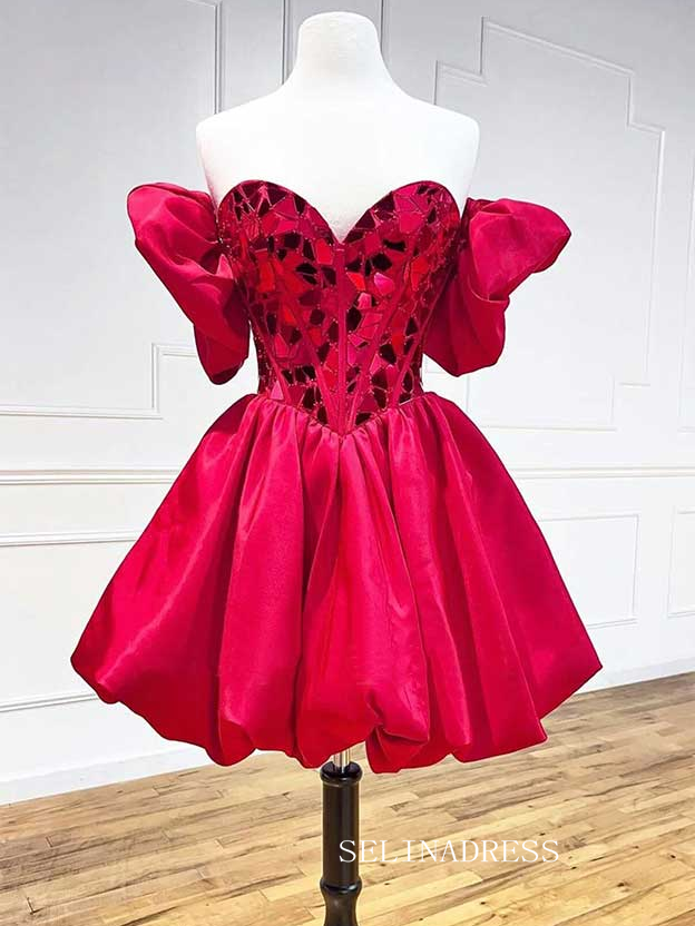 A-line Sweetheart Puff Sleeve Short Prom Dress Cute Homecoming Dresses SELINADRESS A-line Sweetheart Puff Sleeve Short Prom Dress Cute Homecoming Dresses SELINADRESS