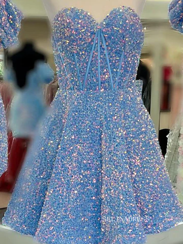 A-Line Sweetheart Purple Sequin Short Homecoming Dress #sea100 SELINADRESS A-Line Sweetheart Purple Sequin Short Homecoming Dress #sea100 SELINADRESS