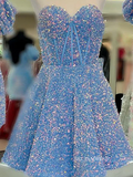 A-Line Sweetheart Purple Sequin Short Homecoming Dress #sea100|Selinadress