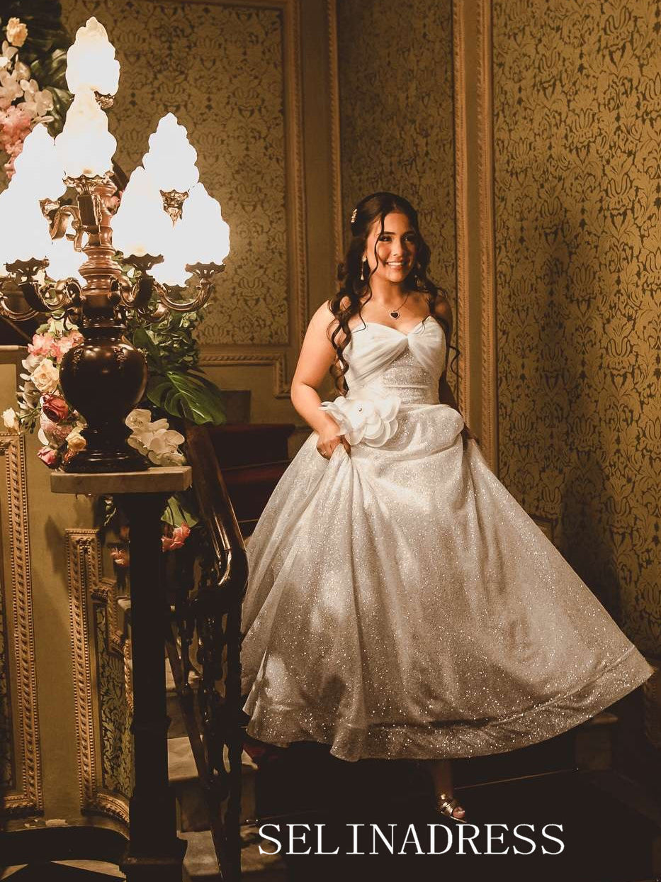 A line Sweetheart Sparkling Wedding Dresses Rustic Bridal Gowns CBA008|Selinadress