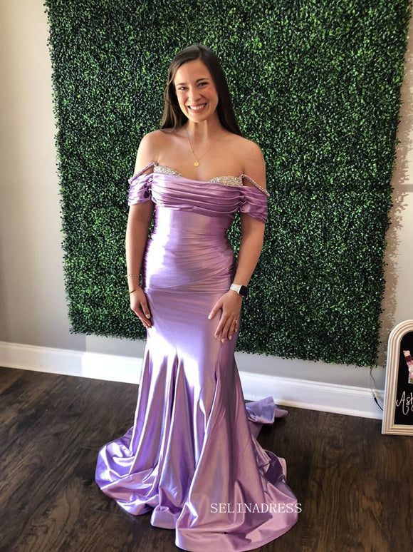 Spaghetti Straps Mermaid Sparkly Long Prom Dresses Lilac Evening Dress sew1015|Selinadress