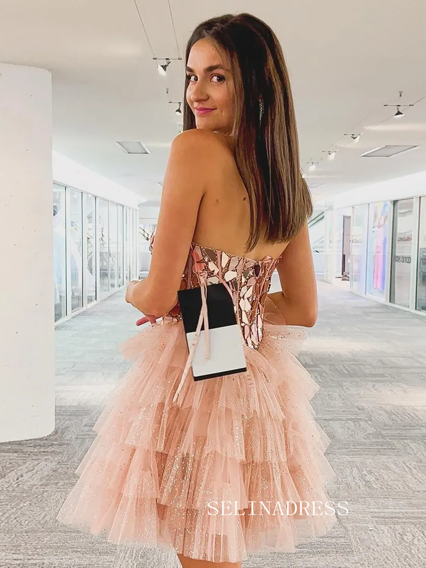 A-line Sweetheart Sparkly Short Prom Dress Pink Homecoming Dresses #TK SELINADRESS A-line Sweetheart Sparkly Short Prom Dress Pink Homecoming Dresses #TK SELINADRESS