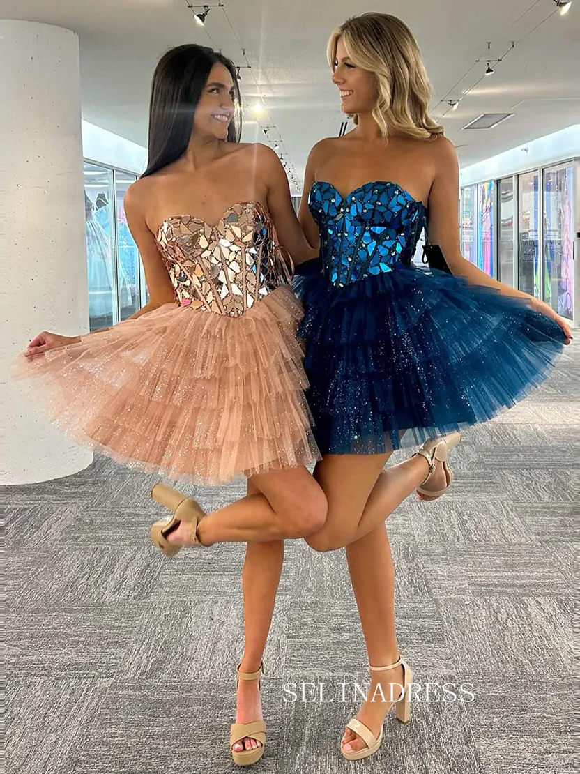 A-line Sweetheart Sparkly Short Prom Dress Pink Homecoming Dresses #TK SELINADRESS A-line Sweetheart Sparkly Short Prom Dress Pink Homecoming Dresses #TK SELINADRESS