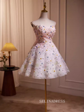 A Line Sweetheart Tulle Light Pink Flower Short Prom Dress Cocktail Dress #SEW1265|Selinadress