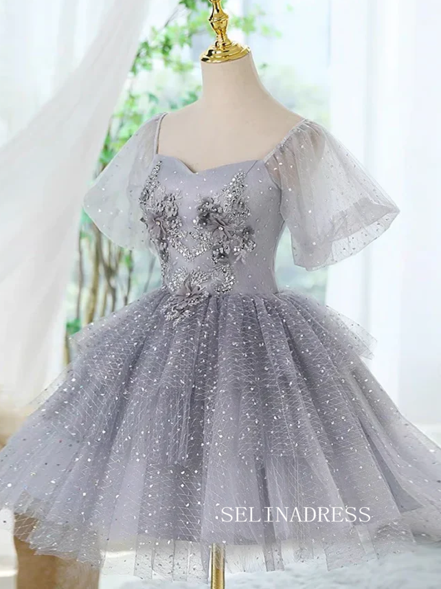 grey short prom dresses Beautiful Light Grey Tulle Short Party Dress, Grey Short Prom Dress Pa