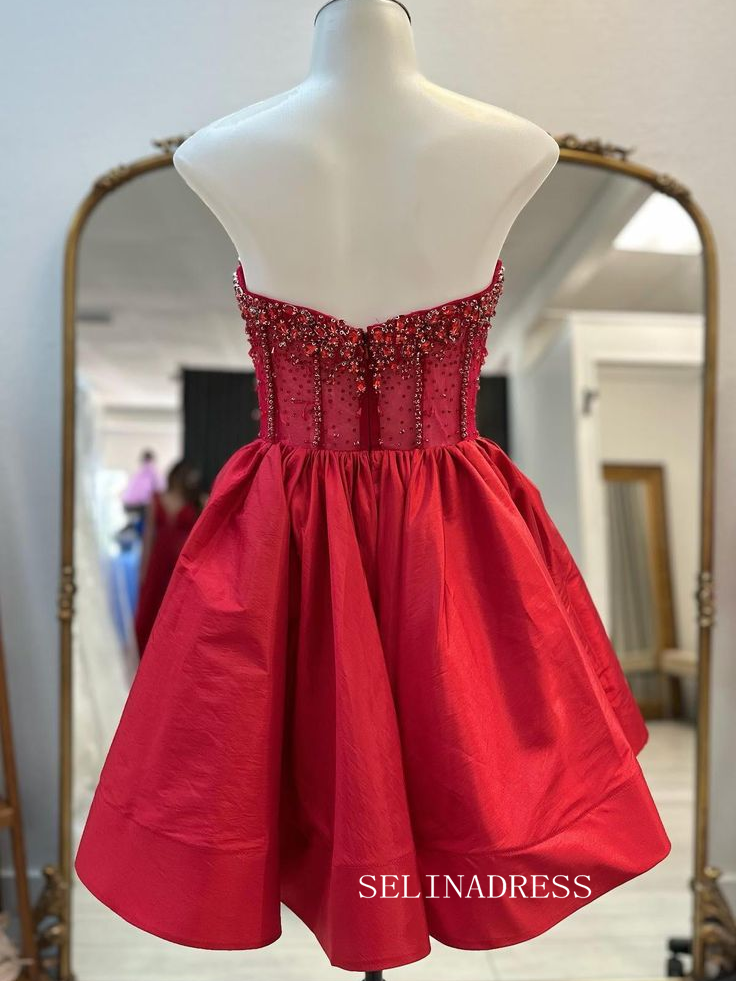 A-line V neck Beaded Short Prom Dress Red Homecoming Dresses #TKL2318 SELINADRESS A-line V neck Beaded Short Prom Dress Red Homecoming Dresses #TKL2318 SELINADRESS