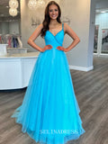 A-line V neck Lavender Ball Gown Tulle Long Prom Dress sew1098|Selinadress
