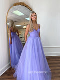 A-line V neck Lavender Ball Gown Tulle Long Prom Dress sew1098|Selinadress