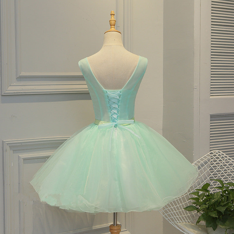A-line V neck Short Prom Dress Mint Green Flower Homecoming Dress kts0 SELINADRESS A-line V neck Short Prom Dress Mint Green Flower Homecoming Dress kts0 SELINADRESS