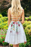 A-line White Short Prom Dress Floral Embroidery Homecoming Dress Sweet 16 Dress jkw030|Selinadress