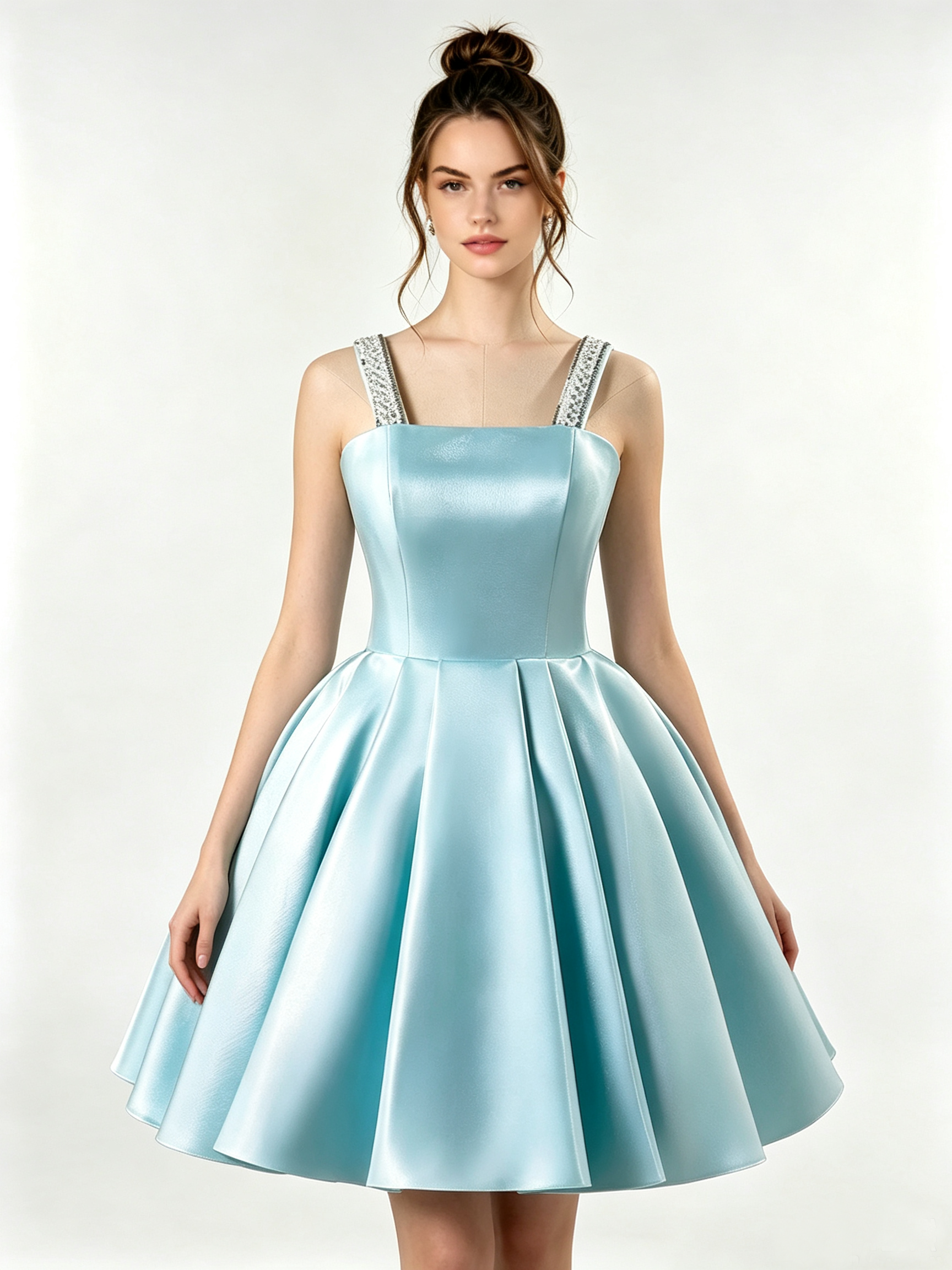 Aqua Blue Diamond-Embellished Suspender Mini Skirt Homecoming Dresses TYL060|Selinadress