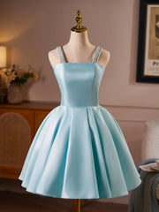 Aqua Blue Diamond-Embellished Suspender Mini Skirt Homecoming Dresses TYL060|Selinadress