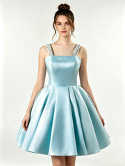 Aqua Blue Diamond-Embellished Suspender Mini Skirt Homecoming Dresses TYL060|Selinadress