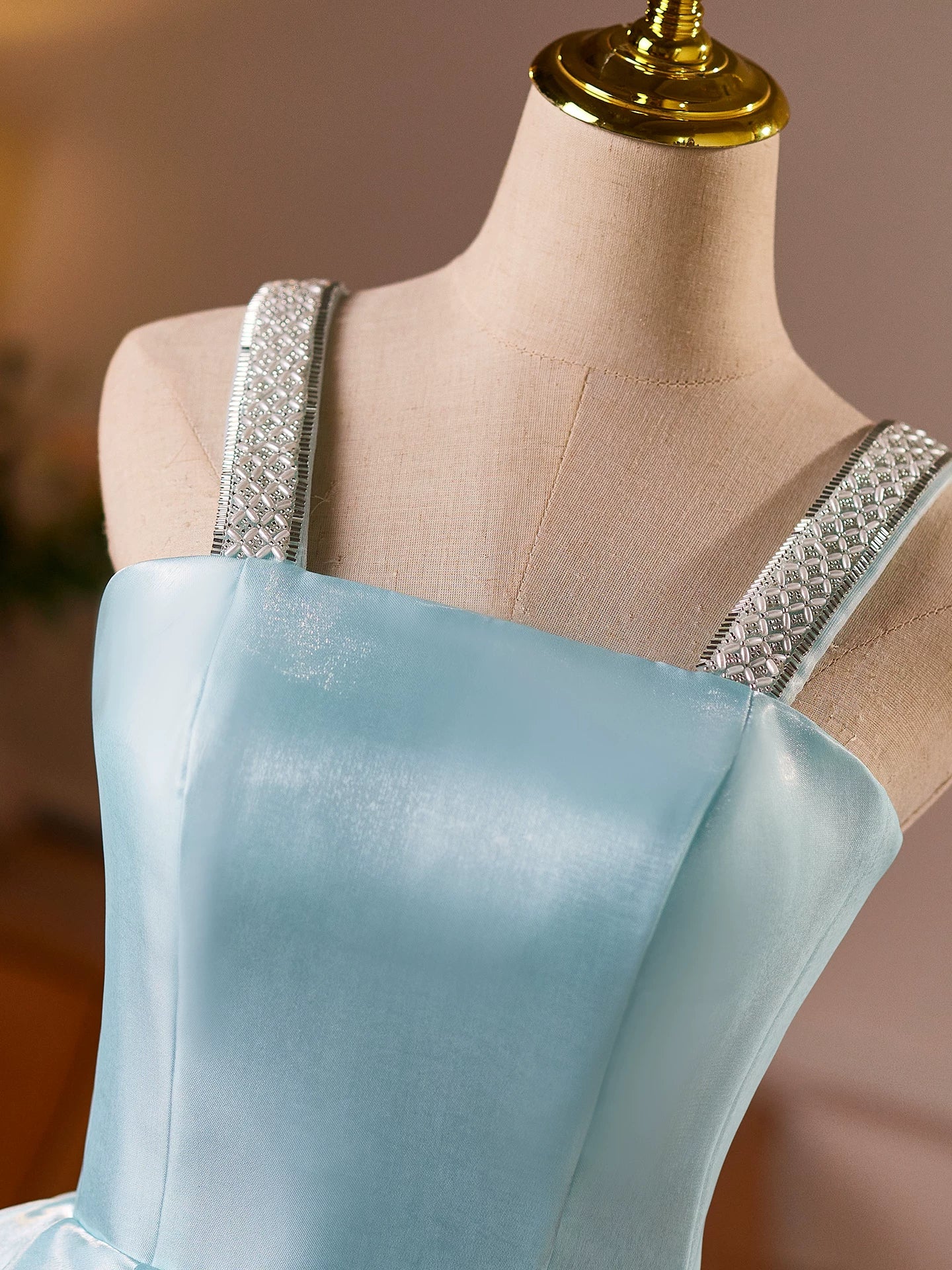 Aqua Blue Diamond-Embellished Suspender Mini Skirt Homecoming Dresses TYL060|Selinadress