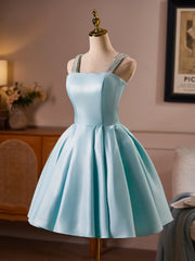 Aqua Blue Diamond-Embellished Suspender Mini Skirt Homecoming Dresses TYL060|Selinadress