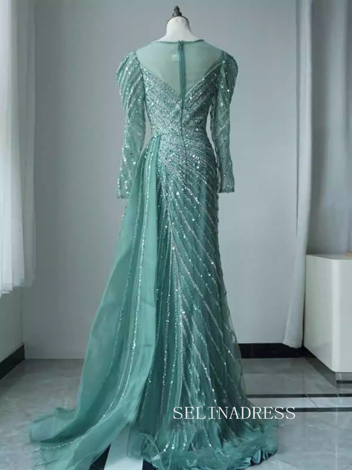 Arabic Turquoise Mermaid Beaded Split Luxury Dubai Long Evening Dresse SELINADRESS Arabic Turquoise Mermaid Beaded Split Luxury Dubai Long Evening Dresse SELINADRESS
