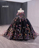 Black Floral Wedding Dress Off the Shoulder Quinceanera Dress 241029|Selinadress