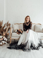 Black Lace Top with Ombre Chiffon Skirt Wedding Gown COK114|Selinadress