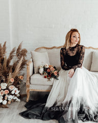Black Lace Top with Ombre Chiffon Skirt Wedding Gown COK114|Selinadress