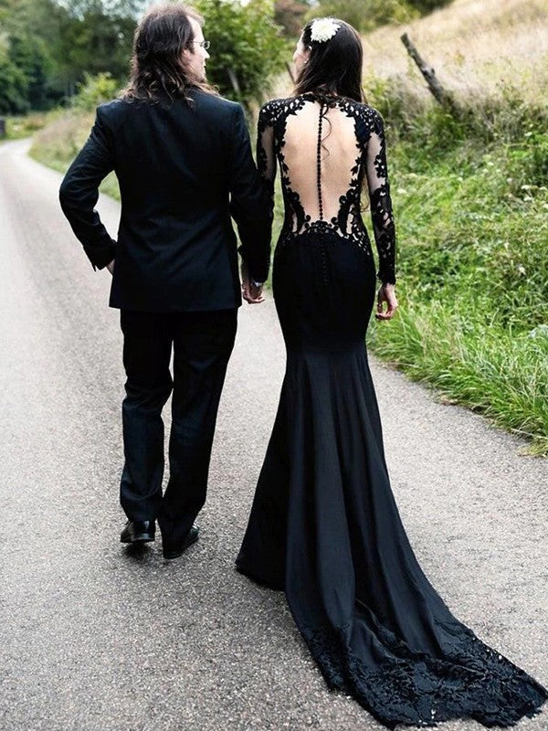 Black Lace Wedding Dress Mermaid High Neck Wedding Dress See Through Black Bridal Gown GRSD005 Black Lace Wedding Dress Mermaid High Neck Wedding Dress See Through Black Bridal Gown GRSD005