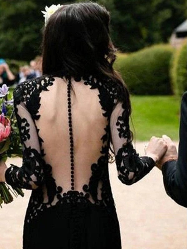 Black Lace Wedding Dress Mermaid High Neck Wedding Dress See Through B SELINADRESS Black Lace Wedding Dress Mermaid High Neck Wedding Dress See Through B SELINADRESS