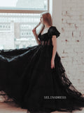 Black Off-the-shoulder Ruffles Long Prom Dress Evening Dress sew1045|Selinadress