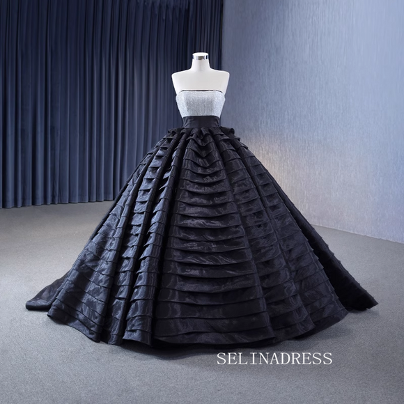 Black Strapless Unique Wedding Dressess Sweet 16 Ball Gown Tiered Quinceanera Dress 231110|Selinadress