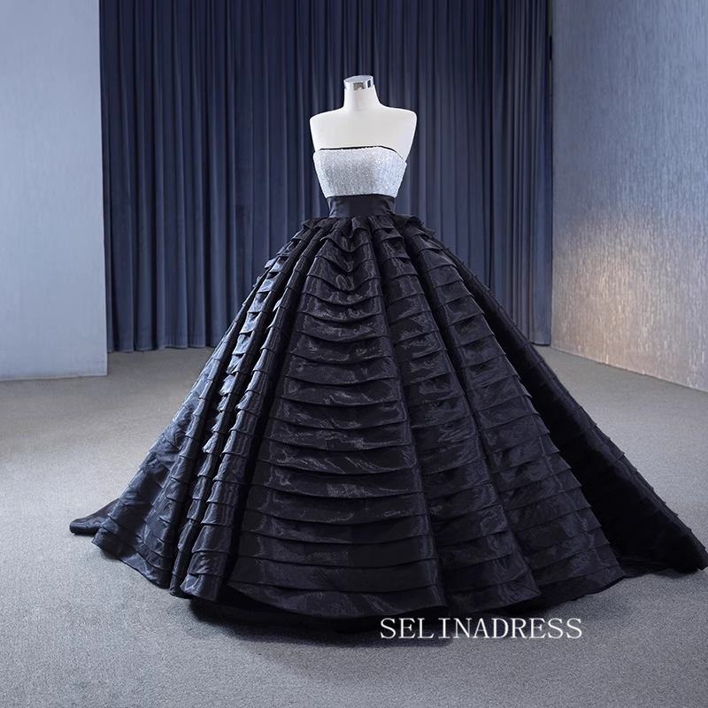 black and silver sweet 16 dresses Vintage Jacquard Ball Gown Sweet 16 Dress Black Velvet Quince Dress FD Viniodress