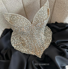 Black Strapless V neck Short Prom Dress Homecoming Dress With Rhinestone #TKL616|Selinadress