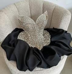 Black Strapless V neck Short Prom Dress Homecoming Dress With Rhinestone #TKL616|Selinadress