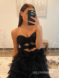 Black Sweetheart Ruffles Tulle Cheap Long Prom Dress Evening Dress lpk922|Selinadress