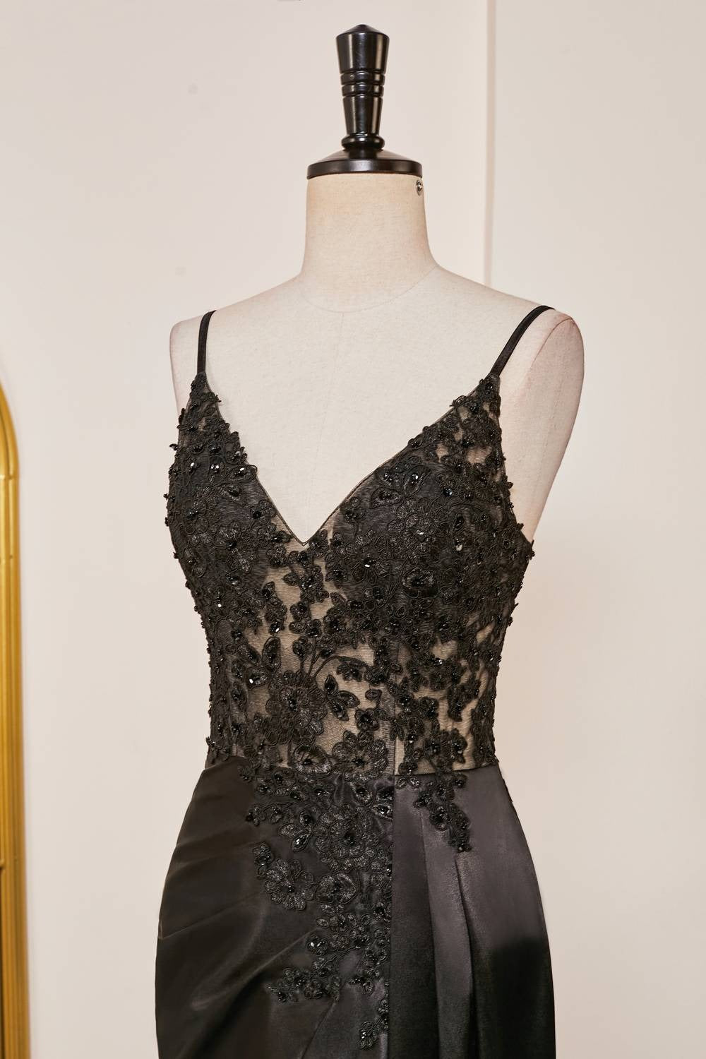 Ali 252 Black V-Neck Sheer Lace Corset Mermaid Prom Dress with Slit ALI252 ...