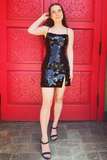 Blue Cut Glass Mirror Straps Mini Homecoming Dress with Slit #TKL0137|Selinadress