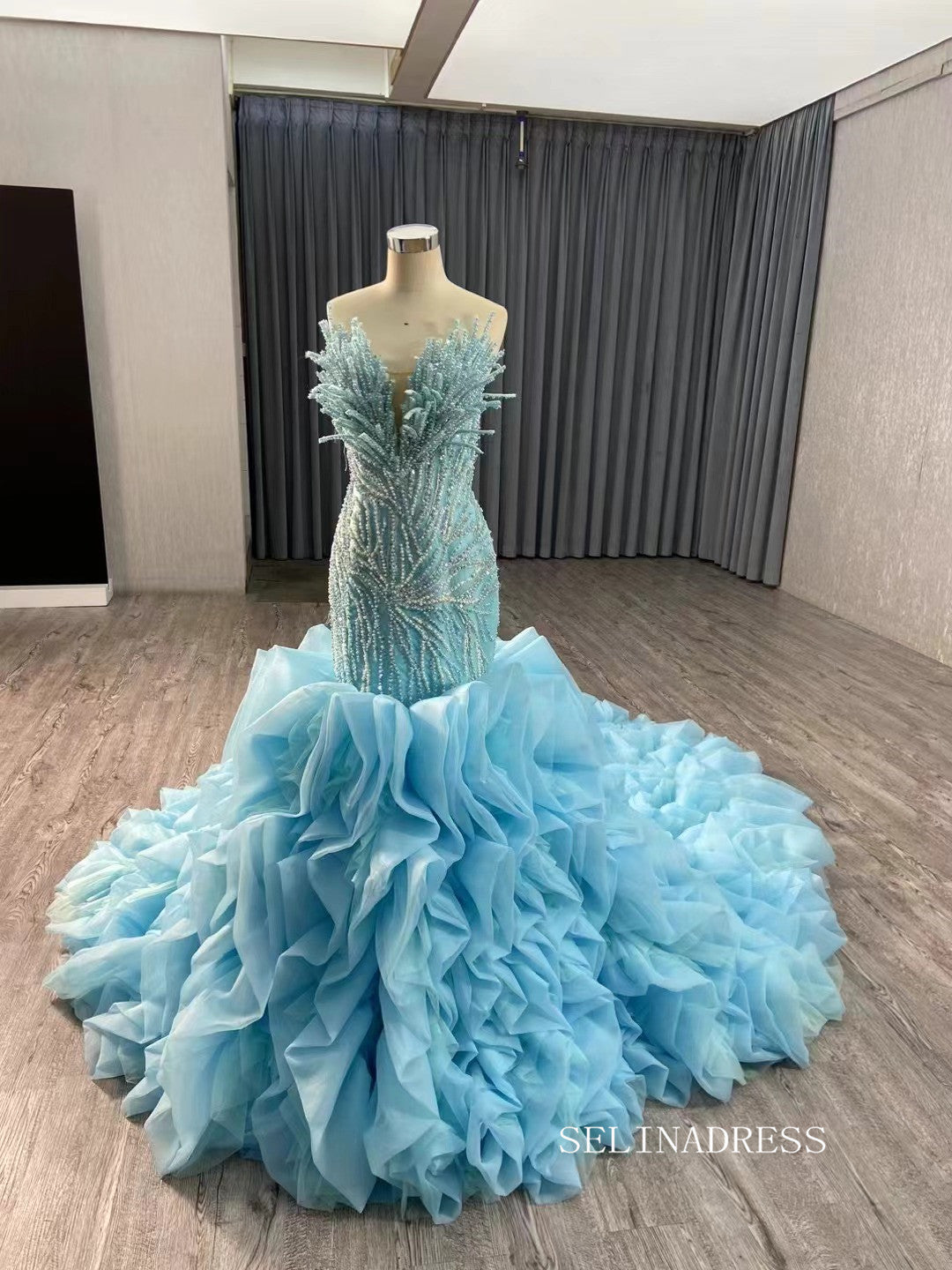 Blue Pearl Mermaid Wedding Dresses Tiered Strapless Pageant Dress 2310 SELINADRESS Blue Pearl Mermaid Wedding Dresses Tiered Strapless Pageant Dress 2310 SELINADRESS