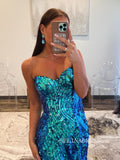 Blue Sequins Mermaid Sweetheart Long Prom Dress With Split SEW1257|Selinadress