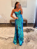 Blue Sequins Mermaid Sweetheart Long Prom Dress With Split SEW1257|Selinadress