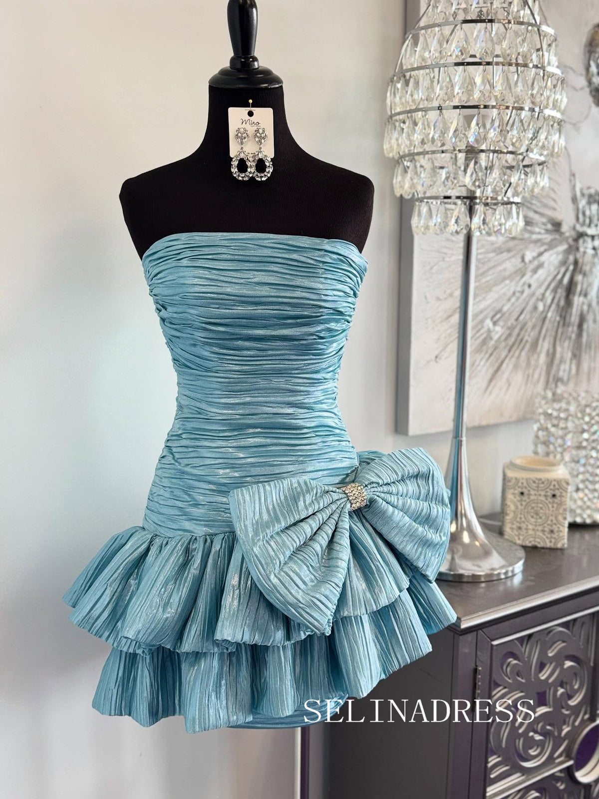 Blue Strapless Short Homecoming Dresses With Bowknot Hoco Dress #REN001|Selinadress