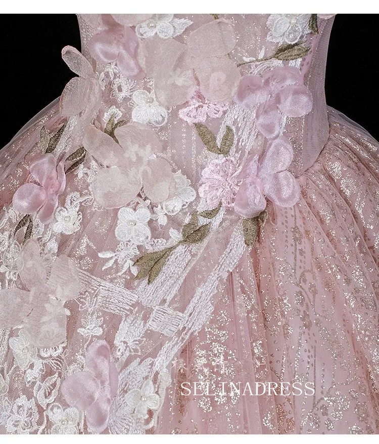 Blushing Pink Beading Sequins Lace Flower Appliques Prom Dresses Square Neckline Backless Ball Gown LET007|Selinadress
