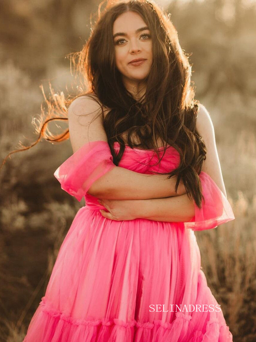 Bright Pink Maternity Dress Tulle Lush Long Train Unique Prom Dresses SELINADRESS Bright Pink Maternity Dress Tulle Lush Long Train Unique Prom Dresses SELINADRESS